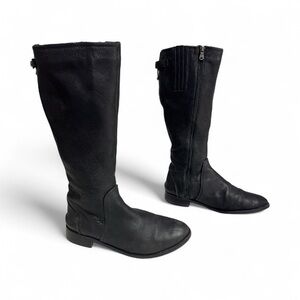 FABIANELLI BLACK LEATHER TALL BOOTS ZIPPER BUCKLE DETAIL WOMENS SIZE 40